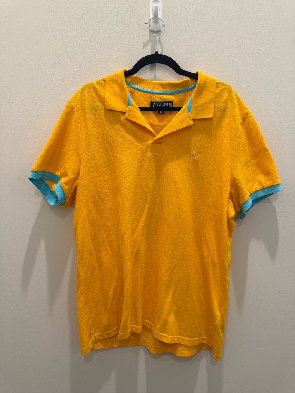Vilebrequin XL Yellow Polo Shirt with Teal Trim